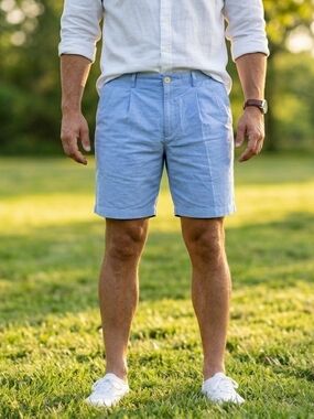 Lands' End Light Blue Pleated Flat-Front Shorts New Whithout Label